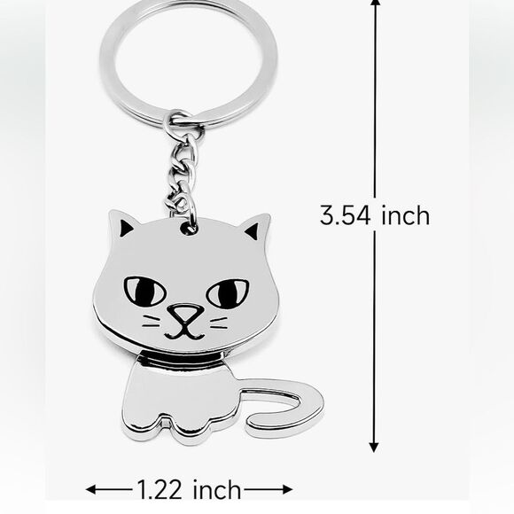 Kawaii Cat Charm • Silver Rotating Body Keychain • Cute Gift -New - Picture 6 of 9